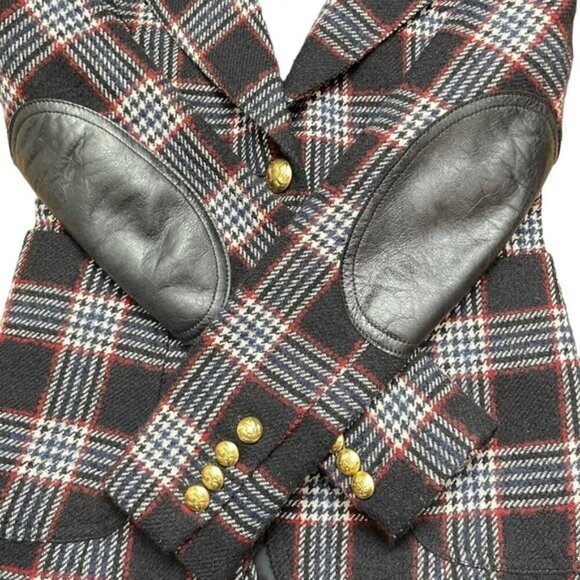 Smythe Elbow Patch Duchess Blazer in Houndstooth Black Plaid & Black Leather - Picture 10 of 11
